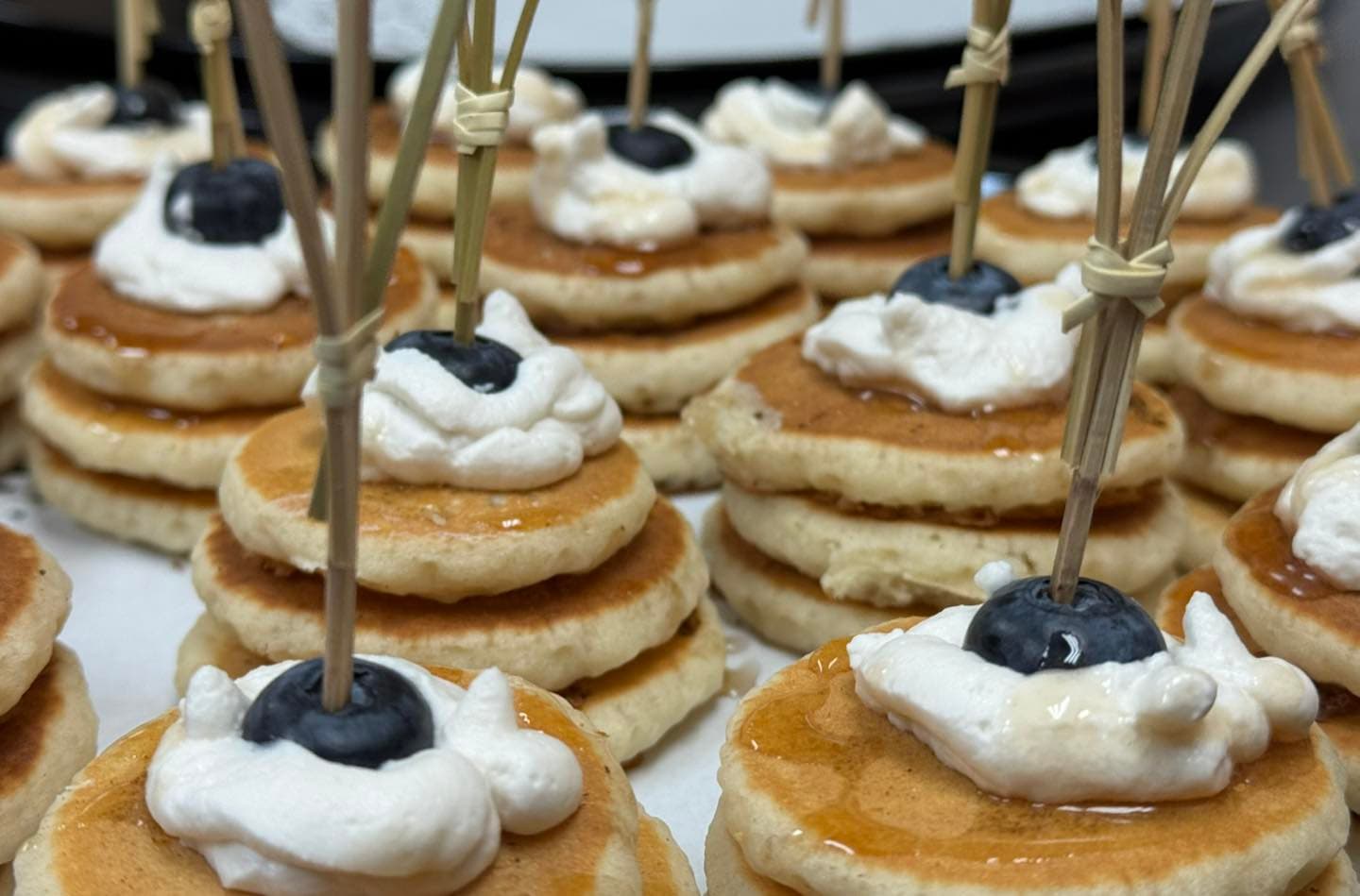 Pancakes prepared for brunch or breakfast event service.