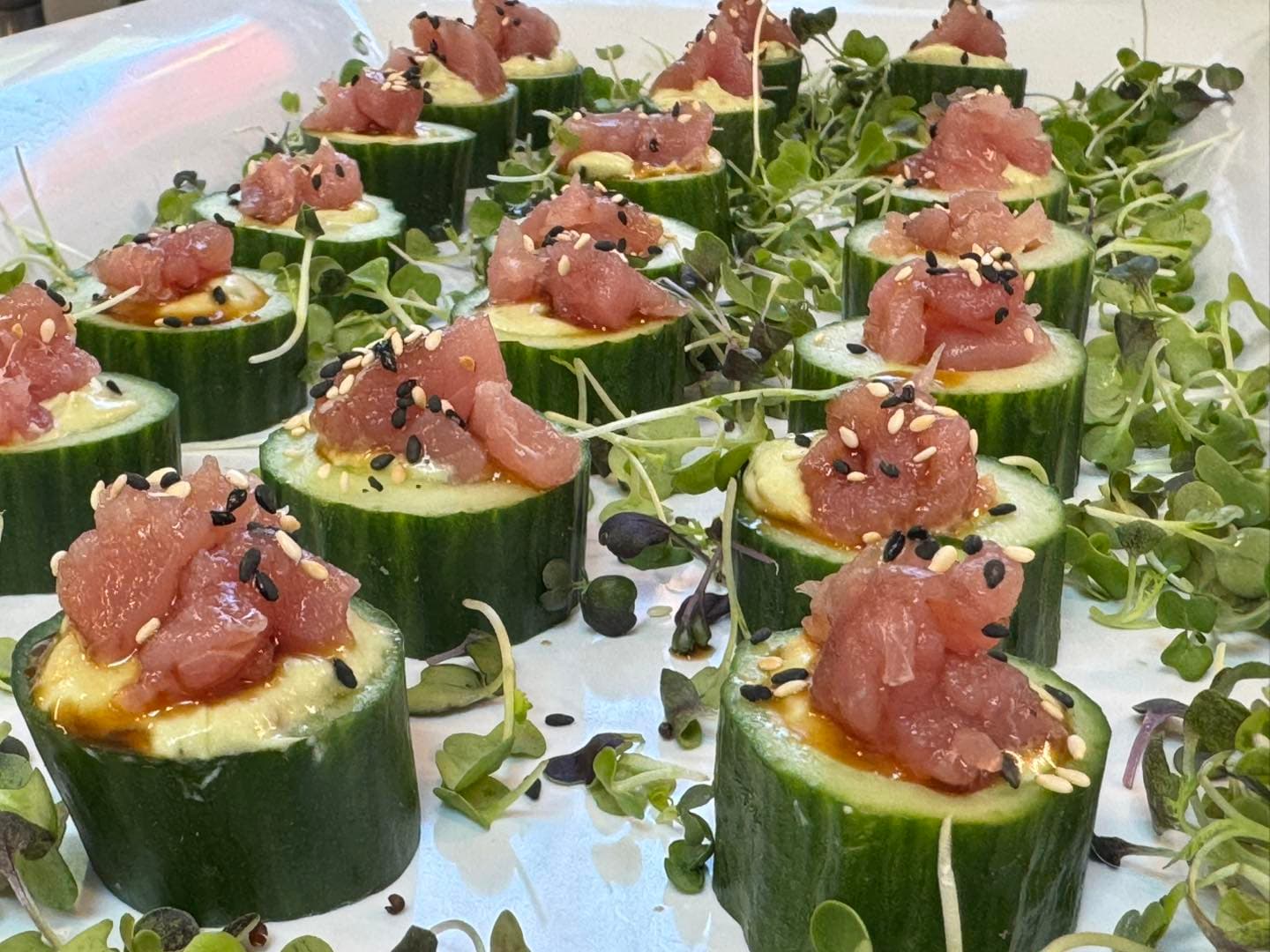 Breakfast platter prepared for catering or brunch service.